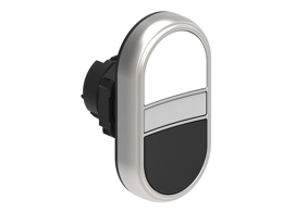 Double-touch actuator, spring return, white indicator Ø22mm Platinum series chromed plastic, 2 flush pushbuttons. Both spring return, White - Black