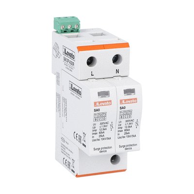 Surge protection device type 1 and 2 with plug-in cartridge, IEC impulse current Iimp (10/350μs) 12.5kA per pole, 2P. With remote contact