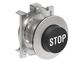 Pushbutton actuator, spring return, with symbol Ø30mm Platinum series flat metal, extended, STOP/Black
