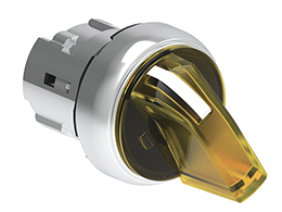 Illuminated selector switch actuator Ø22mm Platinum series metal, 3 position, 1 - 0 < 2. Yellow
