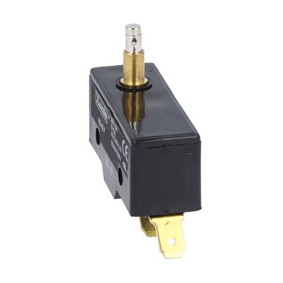 Plastic micro switch, K series, top push rod - metal plunger. High rod plunger. Contacts 1NO/NC. Faston terminals