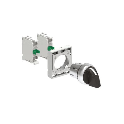 KIT metal selector switch actuator knob, 3 position, 1 0 2 with mounting adapter and 2 contact elements, 2NO. Screw termination