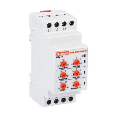 Voltage monitoring realy for three-phase system, without neutral, minimum and maximum AC voltage and asymmetry. Phase loss and incorrect phase sequence, 208...240VAC 50/60Hz