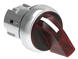 Illuminated selector switch actuator Ø22mm Platinum series metal, 3 position, 1 - 0 - 2. Red