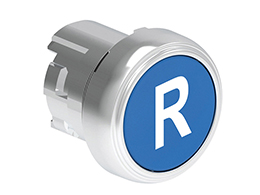 Pushbutton actuator, spring return, with symbol Ø22mm Platinum series metal, flush, R/Blue