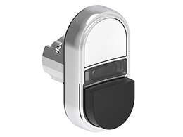 Double-touch actuator, spring return, white indicator Ø22mm Platinum series metal, 1 extended and 1 flush pushbuttons. Both spring return, White - Black