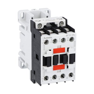 Three-pole contactor, IEC operating current Ie (AC3) = 12A, DC coil low consumption, 24VDC, 1NC auxiliary contact with mirror contact function