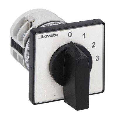 Rotary cam switch 7GN series, multi-step 0-1-2-3, 2 poles 16A, for front mounting with black handle, front plate 48X48mm