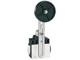 Limit switch, K series, adjustable roller lever, 2 side cable entry. Dimensions compatible to EN 50047, plastic body, contacts 2NC slow action. Rubber roller