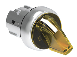 Illuminated selector switch actuator Ø22mm Platinum series metal, 2 position, 0 < 1. Yellow