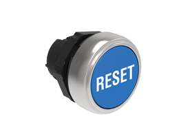 Pushbutton actuator, spring return, with symbol Ø22mm Platinum series chromed plastic, flush, RESET/Blue