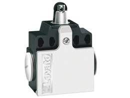 Limit switch, K series, top roller push plunger, 2 side cable entry. Dimensions compatible to EN 50047, metal body, contacts 2NC snap action. Plastic roller