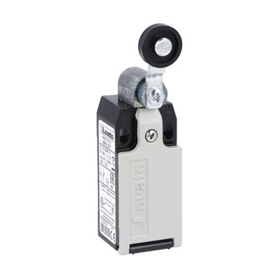 Limit switch, K series, roller lever plunger, 1 bottom cable entry. Dimensions to EN 50047, metal body, contacts 2NC independent. Plastic roller
