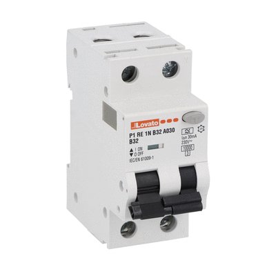 Residual current circuit breaker with overcurrent protection, 10kA. 2 modules, 1P+N - type A, curve B, 32A, 30mA