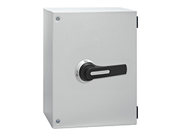 Three-pole switch disconnector in IEC/EN IP65 metal enclosure. With rotating black handle, 315A. Enclosure dimensions: 300x400x250mm/11.8x15.8x9.8''