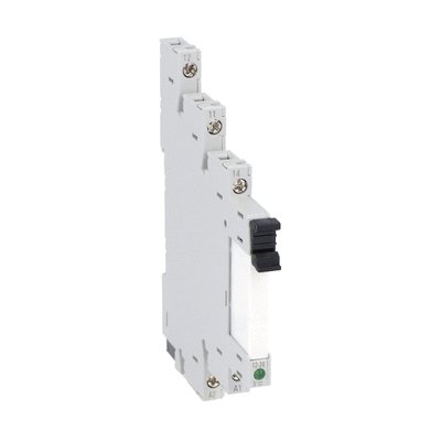 Slim electromechanical relay assembled on socket, 220…240VAC/DC, 6A, 1 C/O contact, screw terminals