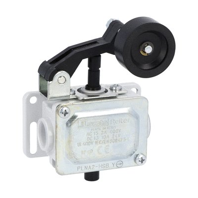 Metal limit switch, PL series, roller centre push lever. Contacts 2NC. IP40