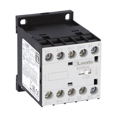 Three-pole contactor, IEC operating current Ie (AC3) = 9A, DC coil low consumption, 48VDC, 1NC auxiliary contact with mirror contact function