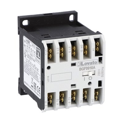 Three-pole contactor, IEC operating current Ie (AC3) = 9A, AC coil 50/60Hz, 230VAC, 1NC auxiliary contact, Faston terminals