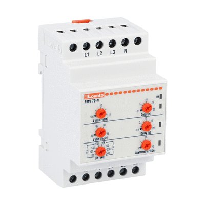 Voltage monitoring realy for three-phase system, with or without neutral, minimum and maximum AC voltage and asymmetry. Phase loss, neutral loss and incorrect phase sequence, 208...240VAC 50/60Hz