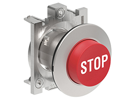 Pushbutton actuator, spring return, with symbol Ø30mm Platinum series flat metal, extended, STOP/Red