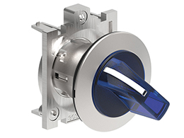 Illuminated selector switch actuator Ø30mm Platinum series flat metal, 3 position, 1 - 0 - 2. Blue