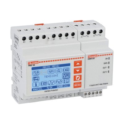 Interface protection unit compliant with SHAMS DUBAI DRRG (DEWA) - SEC (Saudi Electricity Company) for three-phase system, with or without neutral, low and medium voltage, min and max voltage and frequency dual threshold protection, R.O.C.O.F and vector shift, 230VAC - 400VAC
