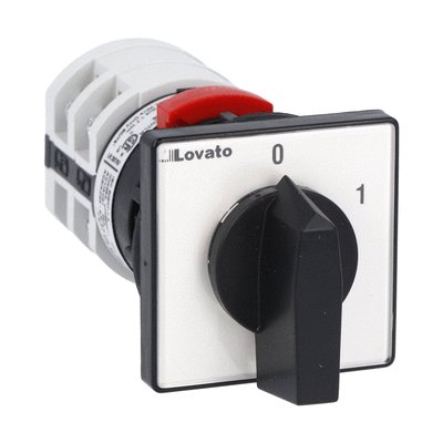 Rotary cam switch 7GN series, ON-OFF switch 1 pole 25A, for snap on front mounting with black handle for hole Ø22mm fixing, front plate 48X48mm
