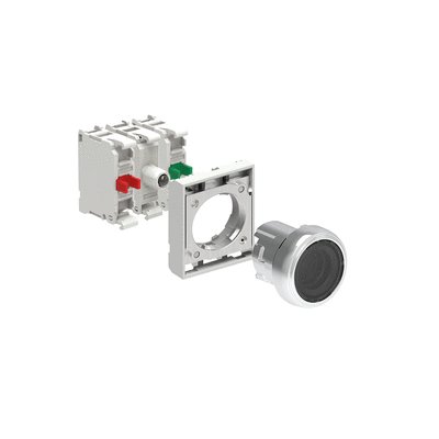 KIT metal illuminated button actuator, spring return, flush, transparent with mounting adapter and 2 contact elements, 1NO+1NC. Screw termination. LED integrated lamp-holder, steady light, 12...30VAC/DC