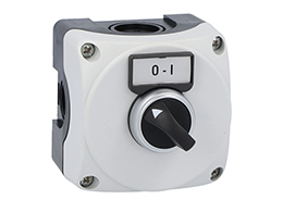 Grey control station LPZP1A8 complete with lever selector LPCS120 1NO and label holder with label "O-I"