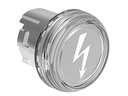 Pilot light head Ø22mm Platinum series metal, transparent with symbol indicating "DANGEROUS VOLTAGE". Without mounting adapter