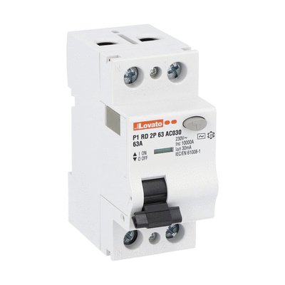 Residual current operated circuit breaker, 2 modules, 2P - type AC, 63A, 30mA