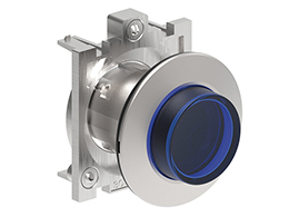 Illuminated Push-Push button actuator Ø30mm Platinum series flat metal, extended. Push ON-Push OFF, blue
