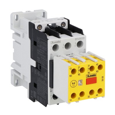 Three-pole safety contactor, IEC operating current Ie (AC3) = 38A, DC coil, 24VDC, 2NO+2NC auxiliary contact