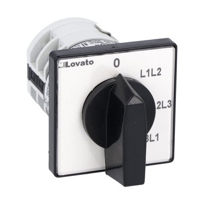 Rotary cam switch 7GN series, voltmeter switch for phase-phase voltages 20A, for front mounting with black handle, front plate 48X48mm