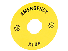 Plastic disk for mushroom head pushbuttons, EMERGENCY/STOP Ø90mm/3.5in