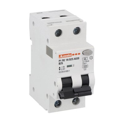 Residual current circuit breaker with overcurrent protection, 10kA. 2 modules, 1P+N - type A, curve B, 25A, 30mA