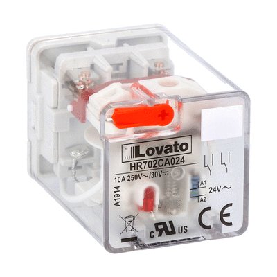 8-PIN Industrial relay with LED state indicator and mechanical actuator, 24VAC, 10A, 2 C/O contacts, fitting on socket HR7XS1