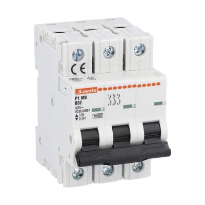 Miniature circuit breaker, 3P - 10kA. 3 modules, characteristic B, 2A