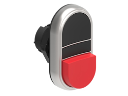 Double-touch actuator, spring return Ø22mm Platinum series chromed plastic, 1 extended and 1 flush pushbuttons. Both spring return, Black - Red