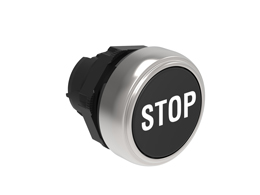 Pushbutton actuator, spring return, with symbol Ø22mm Platinum series chromed plastic, flush, STOP/Black
