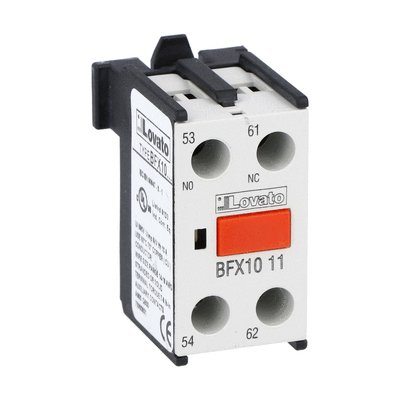 Auxiliary contact with front centre mounting. Screw terminals, for BF00, BF09...BF150 series contactors, 1NO+1NC; with mirror and mechanically linked contact function