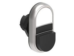 Double-touch actuator, spring return Ø22mm Platinum series chromed plastic, 1 extended and 1 flush pushbuttons. Both spring return, White - Black