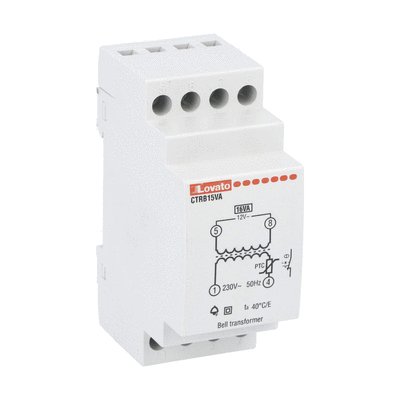 Modular transformer for 15VA bell, 230VAC, 12VAC