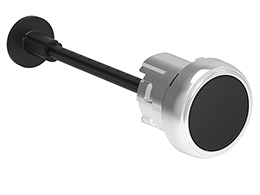 Mechanical RESET button, complete unit, spring return Ø22mm Platinum series metal, flush. Adjustable length 0...150mm/5.9in, black