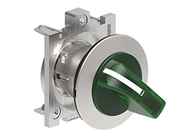 Illuminated selector switch actuator Ø30mm Platinum series flat metal, 3 position, 1 - 0 - 2. Green