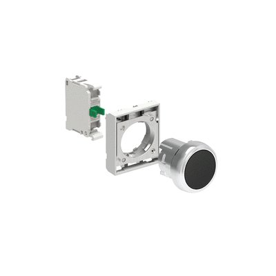 KIT metal pushbutton actuator, spring return, flush, black with mounting adapter and 1 contact element, NO. Screw termination
