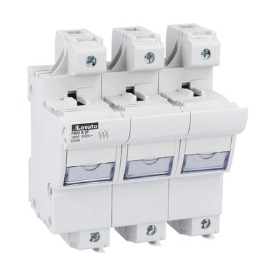 Fuse holder cUR recognized, for 22X58mm fuses. 100A/125A rated current at 690VAC, 3P. Without status indicator. 3 modules
