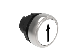 Pushbutton actuator, spring return, with symbol Ø22mm Platinum series chromed plastic, flush, ↑/White