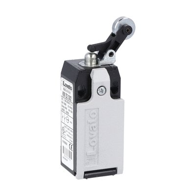 Limit switch, K series, roller side push lever, 1 bottom cable entry. Dimensions to EN 50047, metal body, contacts 2NC slow action. Metal roller
